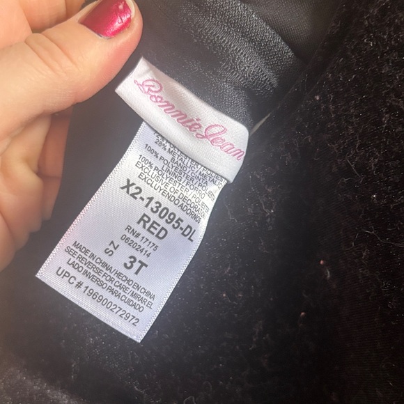 Bonnie Jean Black Velvet Dress with Red Plaid Skirt - Picture 2 of 3